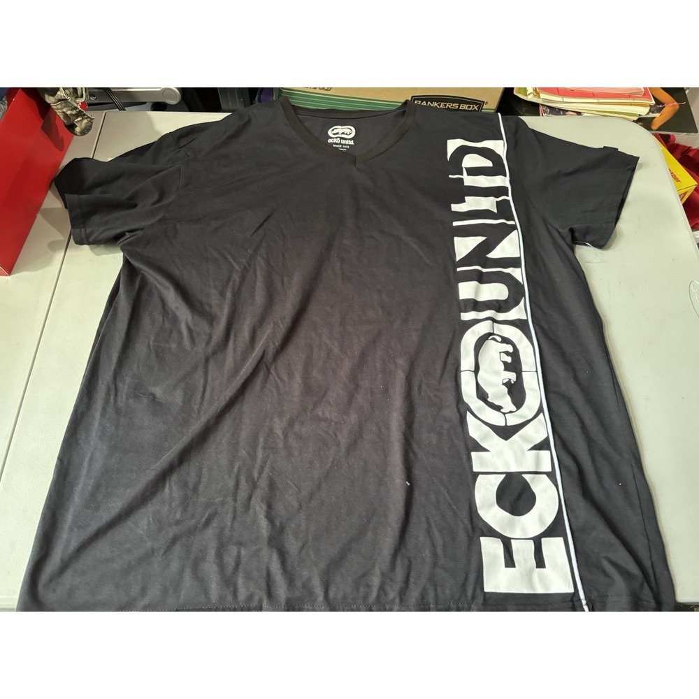 Mens‎ Ecko Unlimited Y2K Short Sleeve V-Neck W/ Sleeve Hit T-Shirt, Black SZ 4XL
